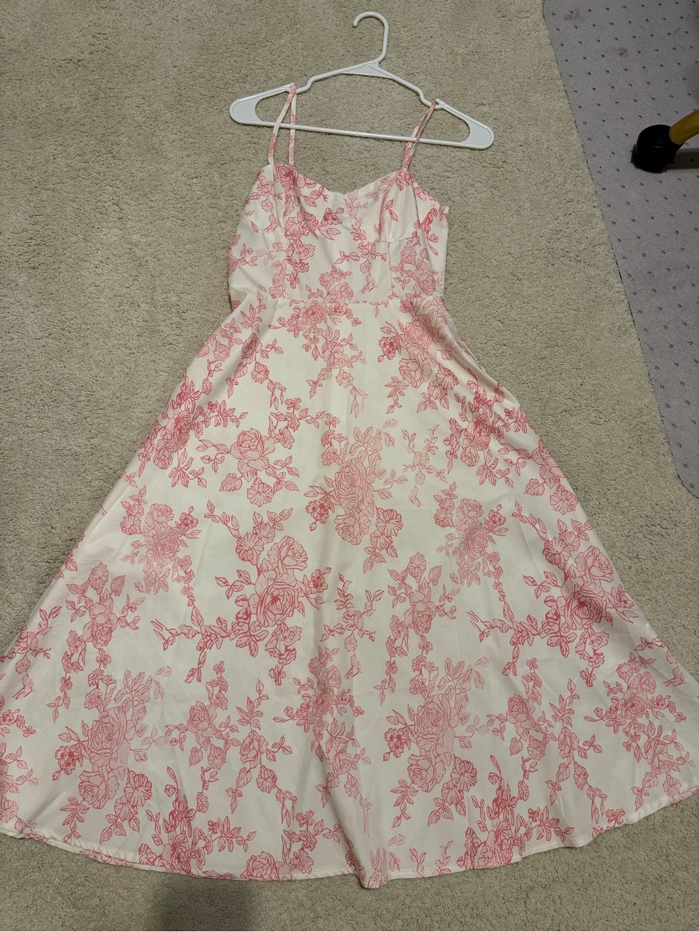Ivory and Pink Floral Midi Dress